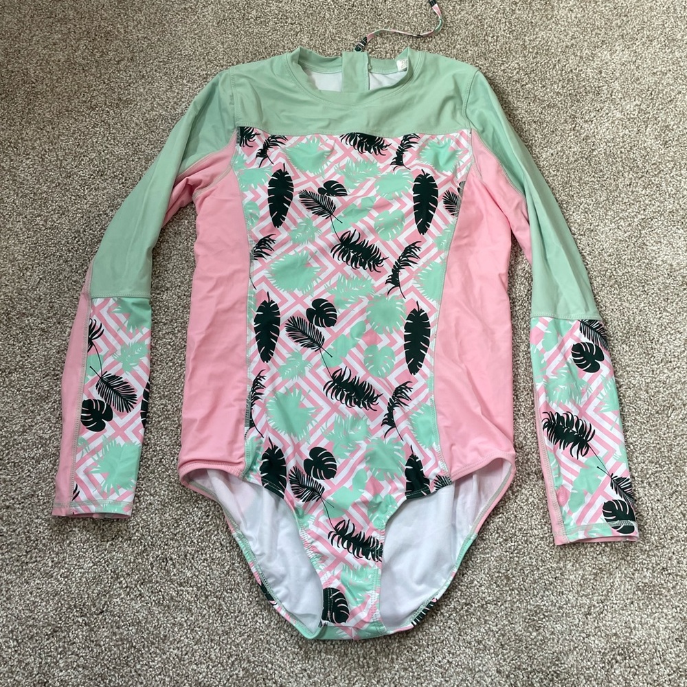 Women's Long Sleeve Surf Suit (One Piece Bodysuit) - "Palm Breeze" SZ L